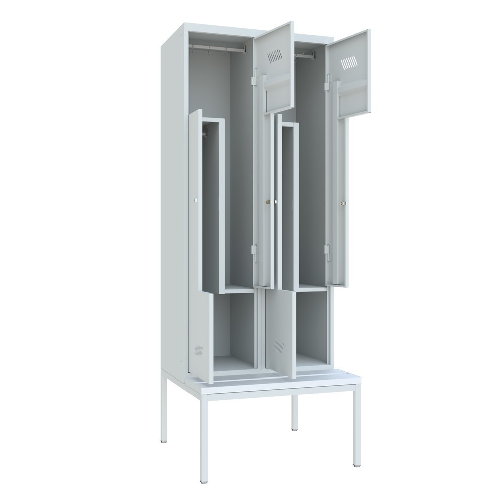 Numéro de l'image du produit 3: Armoire-penderie en Z avec banc PAVOY, 4 compartiments, serrure à cylindre, gris clair, gris clair, Plastique, blanc