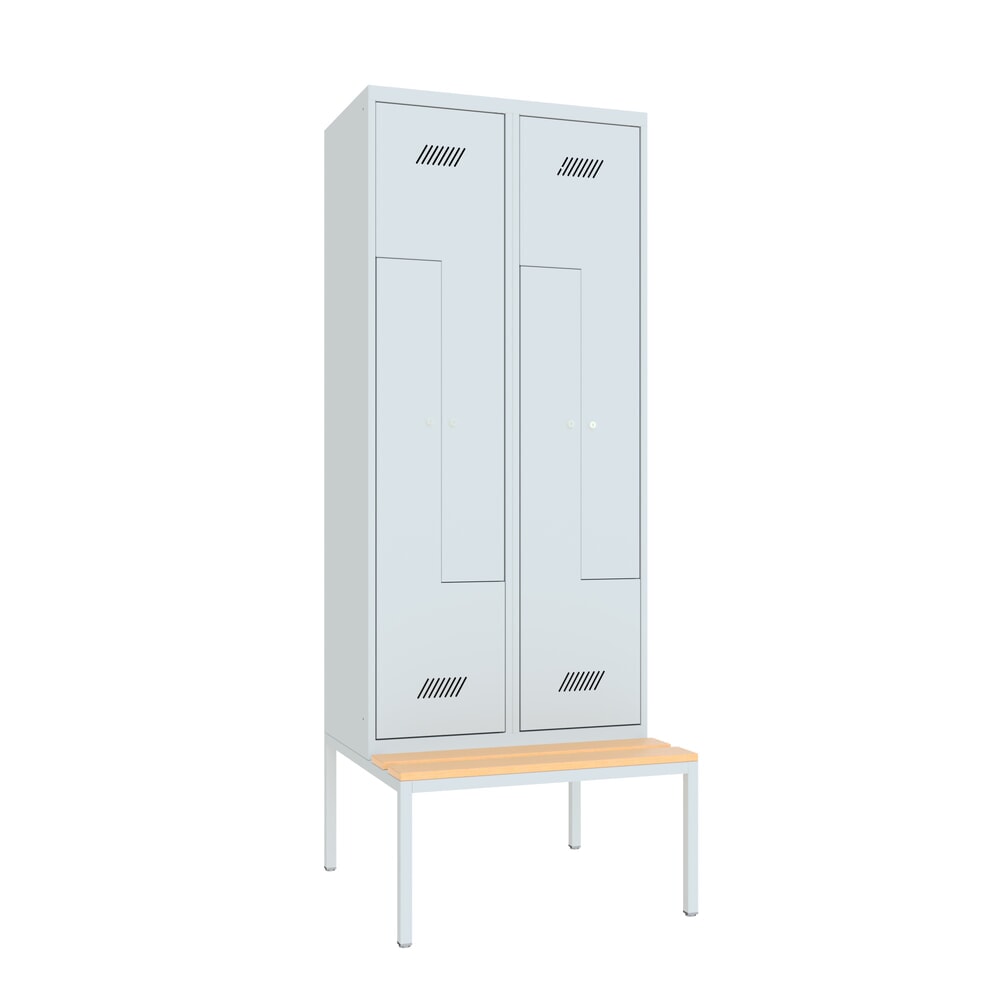 Numéro de l'image du produit 1: Armoire-penderie en Z avec banc PAVOY, 4 compartiments, serrure à cylindre, gris clair, gris clair, Hêtre