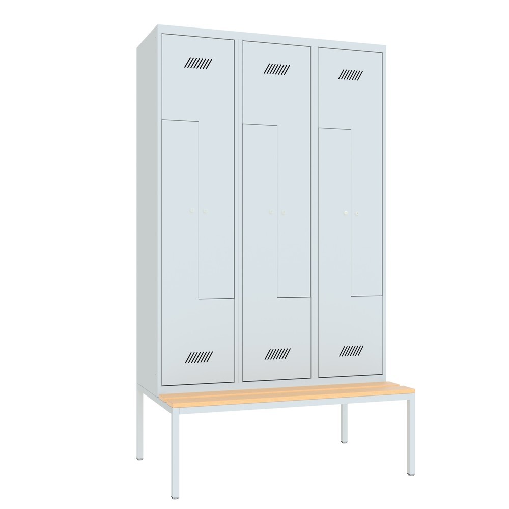 Numéro de l'image du produit 2: Armoire-penderie en Z avec banc PAVOY, 6 compartiments, serrure à cylindre, gris clair, gris clair, Hêtre