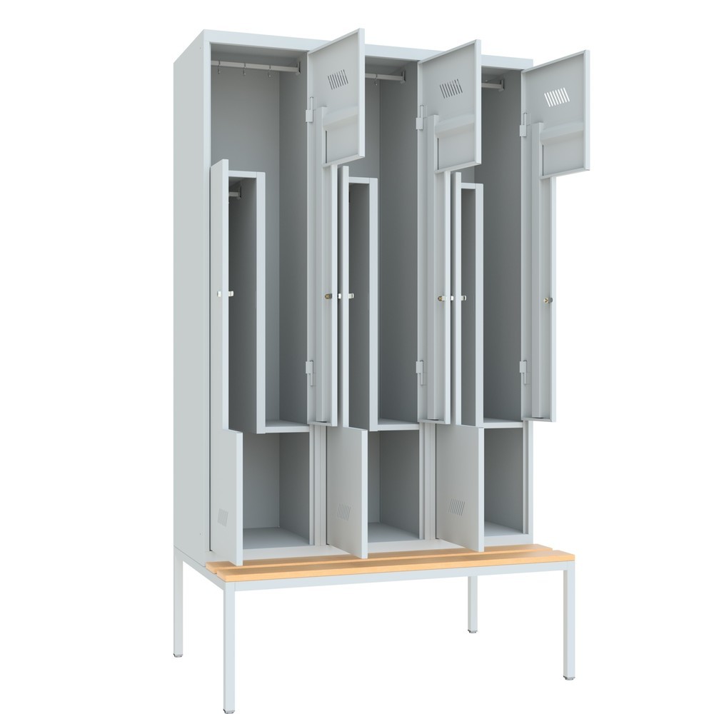 Numéro de l'image du produit 3: Armoire-penderie en Z avec banc PAVOY, 6 compartiments, serrure à cylindre, gris clair, gris clair, Hêtre