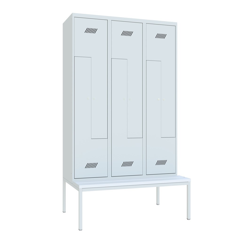 Numéro de l'image du produit 2: Armoire-penderie en Z avec banc PAVOY, 6 compartiments, serrure à cylindre, gris clair, gris clair, Plastique, blanc
