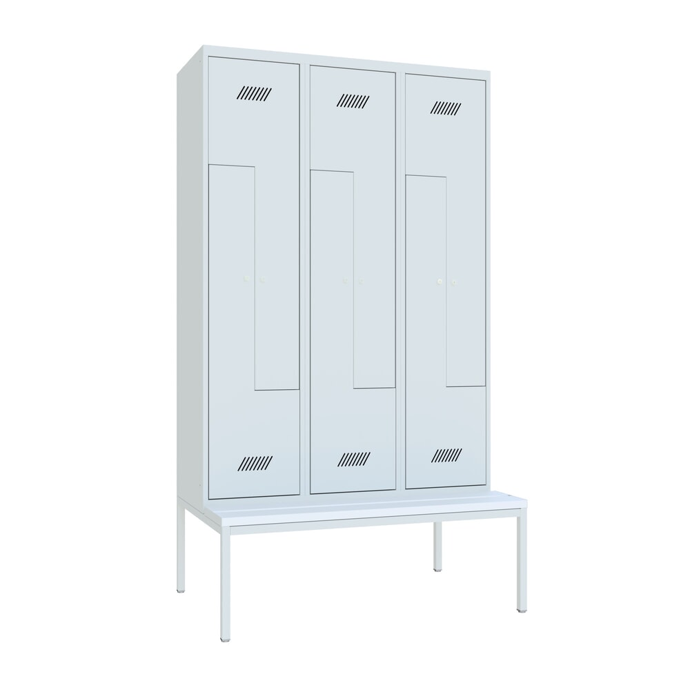 Numéro de l'image du produit 1: Armoire-penderie en Z avec banc PAVOY, 6 compartiments, serrure à cylindre, gris clair, gris clair, Plastique, blanc
