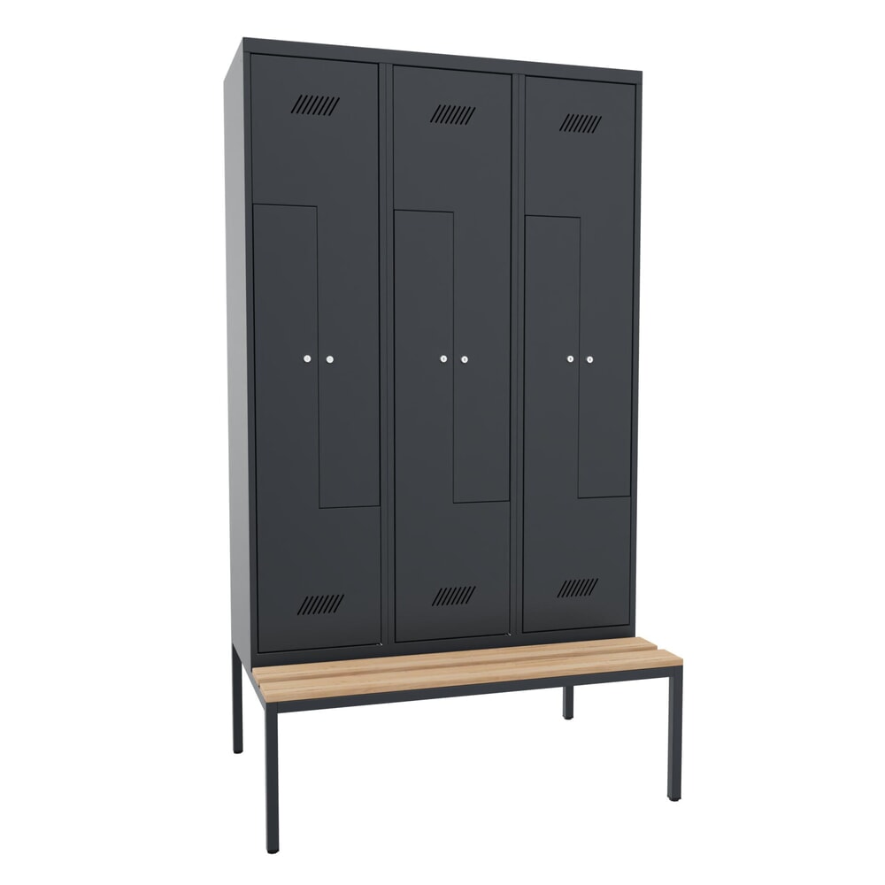 Numéro de l'image du produit 1: Armoire-penderie en Z avec banc PAVOY, 6 compartiments, serrure à cylindre, gris clair, gris clair, Hêtre