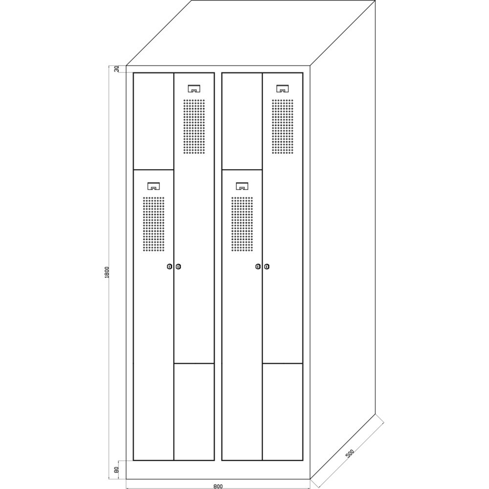 Numéro de l'image du produit 2: Armoire-penderie en Z HEMMDAL HDZ-1, serrure à cylindre, 4 compartiments, gris clair
