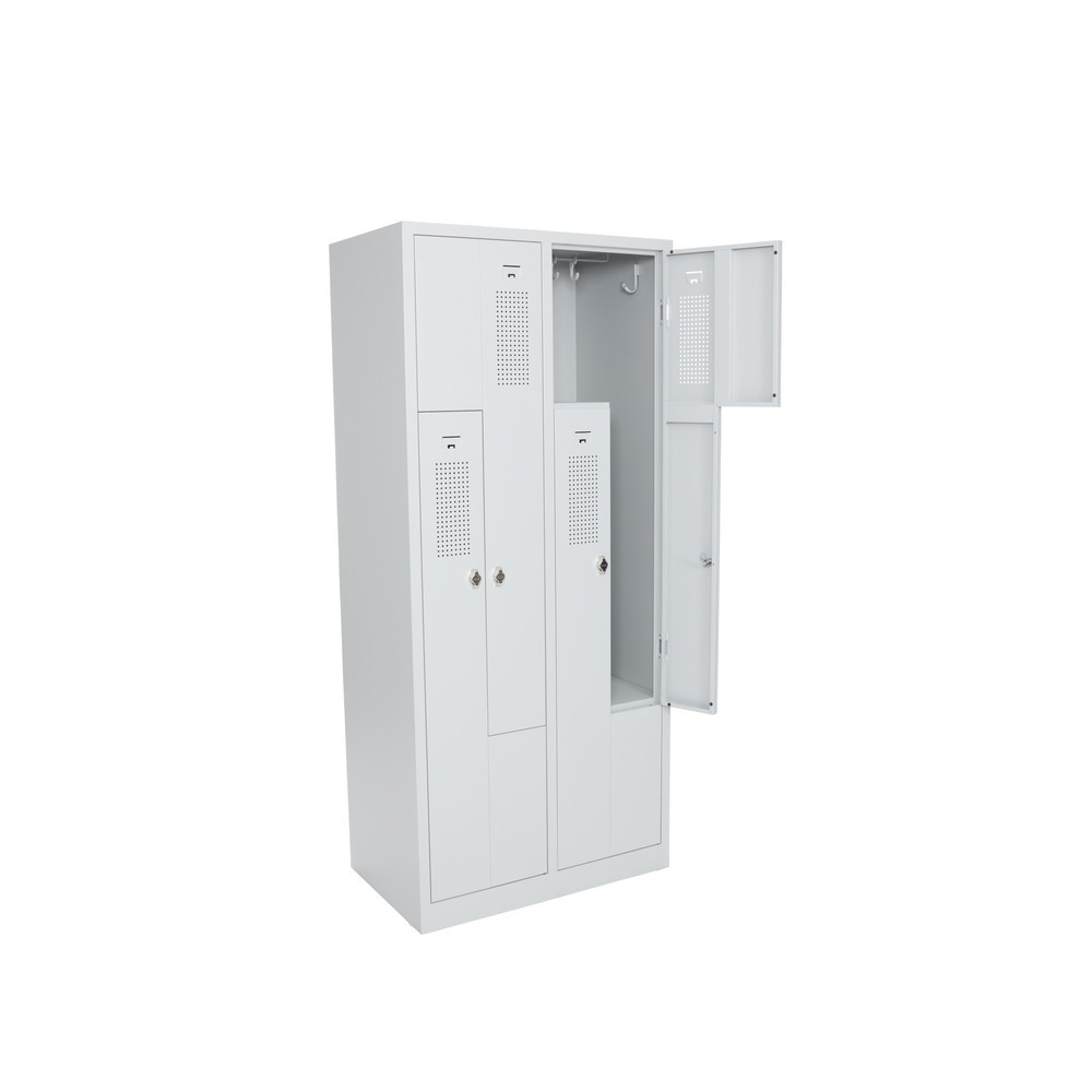 Numéro de l'image du produit 1: Armoire-penderie en Z HEMMDAL HDZ-1, serrure à cylindre, 4 compartiments, gris clair
