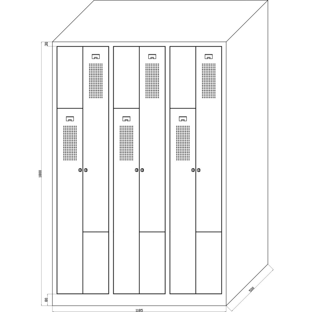 Numéro de l'image du produit 2: Armoire-penderie en Z HEMMDAL HDZ-1, serrure à cylindre, 6 compartiments, gris clair