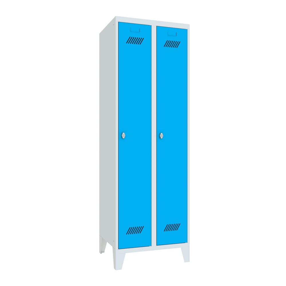 Numéro de l'image du produit 1: Armoire-penderie PAVOY avec pieds + fermeture à pêne tournant, 2 compartiments, H x l x P 1 850 x 630 x 500 mm, bleu clair, gris clair