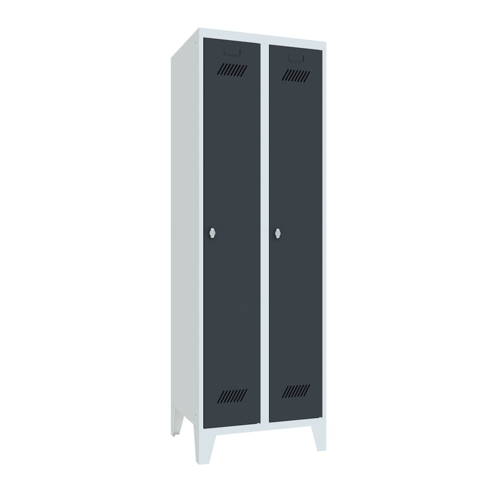 Numéro de l'image du produit 1: Armoire-penderie PAVOY avec pieds + fermeture à pêne tournant, 2 compartiments, H x l x P 1 850 x 630 x 500 mm, gris anthracite, gris clair