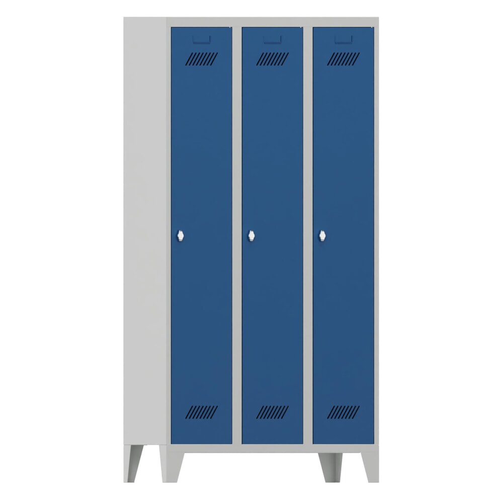 Numéro de l'image du produit 1: Armoire-penderie PAVOY avec pieds + fermeture à pêne tournant, 3 compartiments, H x l x P 1 850 x 930 x 500 mm, bleu gentiane, gris clair