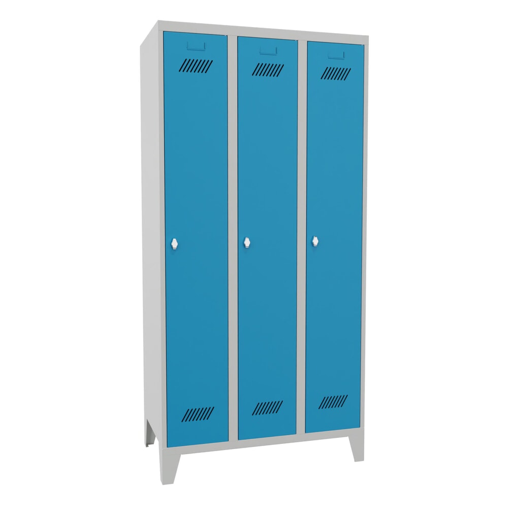 Numéro de l'image du produit 1: Armoire-penderie PAVOY avec pieds + fermeture à pêne tournant, 3 compartiments, H x l x P 1 850 x 930 x 500 mm, bleu clair, gris clair