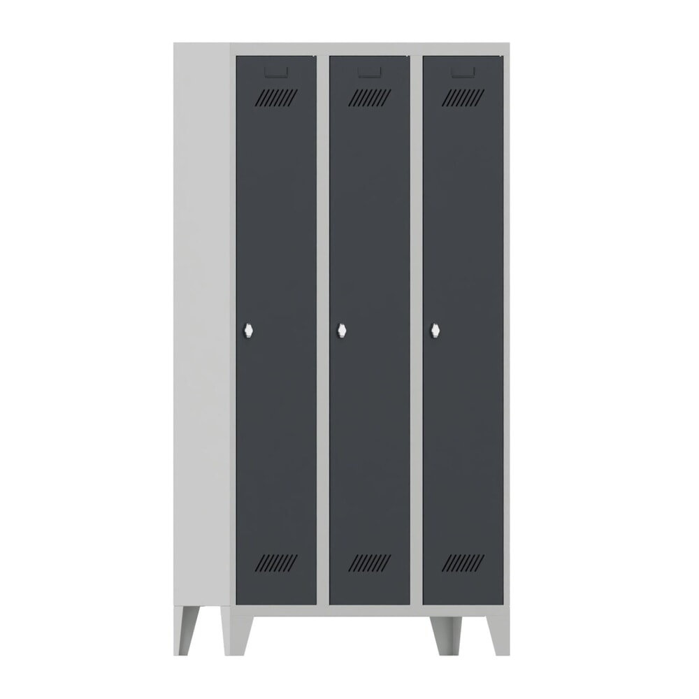 Numéro de l'image du produit 1: Armoire-penderie PAVOY avec pieds + fermeture à pêne tournant, 3 compartiments, H x l x P 1 850 x 930 x 500 mm, gris anthracite, gris clair