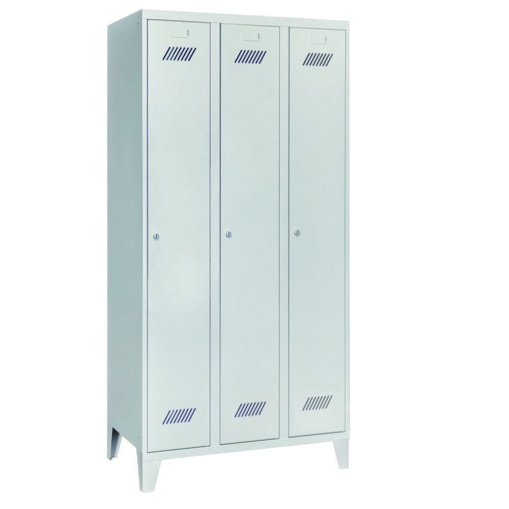Numéro de l'image du produit 2: Armoire-penderie PAVOY avec pieds + serrure à cylindre, 3 compartiments, H x l x P 1 850 x 930 x 500 mm, gris clair, gris clair