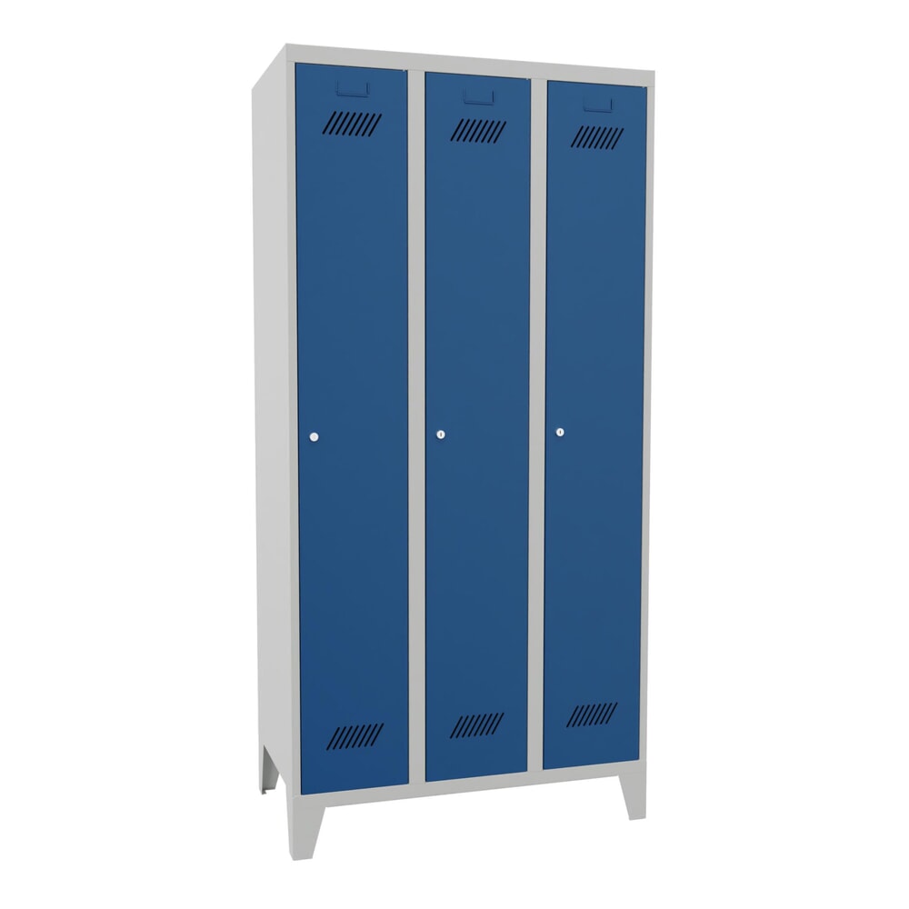 Numéro de l'image du produit 1: Armoire-penderie PAVOY avec pieds + serrure à cylindre, 3 compartiments, H x l x P 1 850 x 930 x 500 mm, bleu gentiane, gris clair