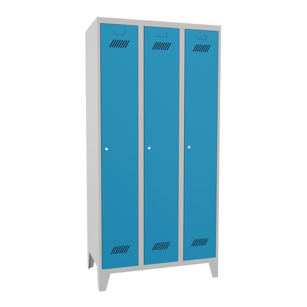 Numéro de l'image du produit 1: Armoire-penderie PAVOY avec pieds + serrure à cylindre, 3 compartiments, H x l x P 1 850 x 930 x 500 mm, bleu clair, gris clair