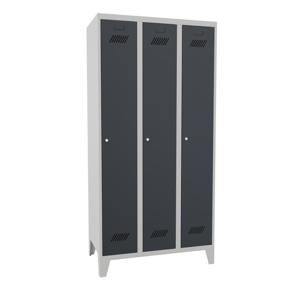 Numéro de l'image du produit 1: Armoire-penderie PAVOY avec pieds + serrure à cylindre, 3 compartiments, H x l x P 1 850 x 930 x 500 mm, gris anthracite, gris clair