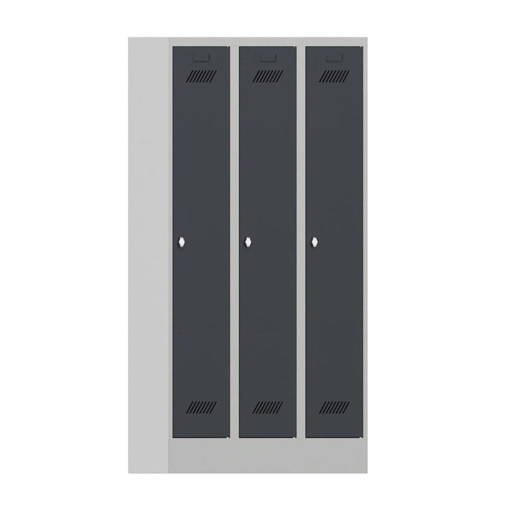 Numéro de l'image du produit 1: Armoire-penderie PAVOY avec socle + fermeture à pêne tournant, 3 compartiments, H x l x P 1 850 x 930 x 500 mm, gris anthracite, gris clair