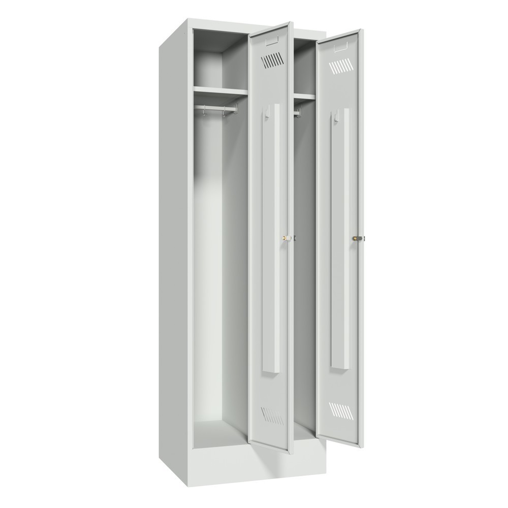 N° de l'image du produit 3 : Armoire-penderie PAVOY avec socle + serrure à cylindre, 2 compartiments, H x l x P 1 850 x 630 x 500 mm, gris clair, gris clair