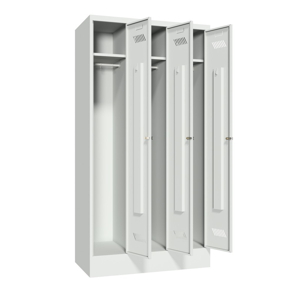 Numéro de l'image du produit 3: Armoire-penderie PAVOY avec socle + serrure à cylindre, 3 compartiments, H x l x P 1 850 x 930 x 500 mm, gris clair, gris clair