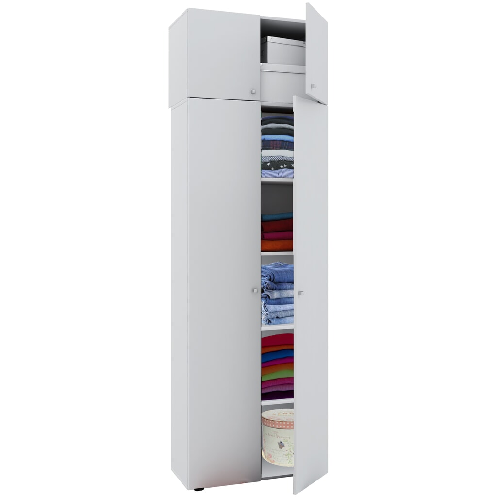 Illustration du produit: Armoire polyvalente Vandol I, avec portes et surmeuble, blanc