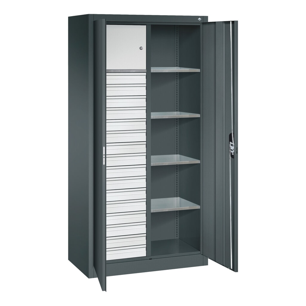 N° de l'image du produit 5 : Armoire pour charges lourdes C+P avec 4 tablettes, H x l x P 1 950 x 930 x 500 mm, gris clair, rouge rubis