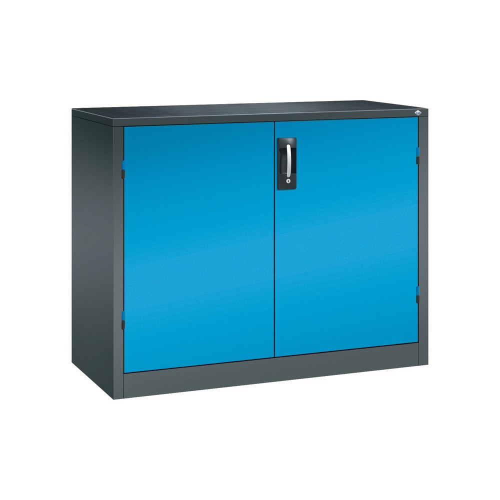 Illustration du produit: Armoire pour charges lourdes C+P avec 1 tablette, H x l x P 1 000 x 1 200 x 500 mm, gris anthracite, bleu clair