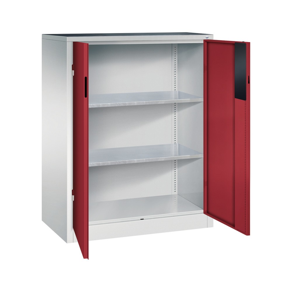 N° de l'image du produit 4 : Armoire pour charges lourdes C+P avec 2 tablettes, H x l x P 1 200 x 930 x 500 mm, gris clair, rouge rubis