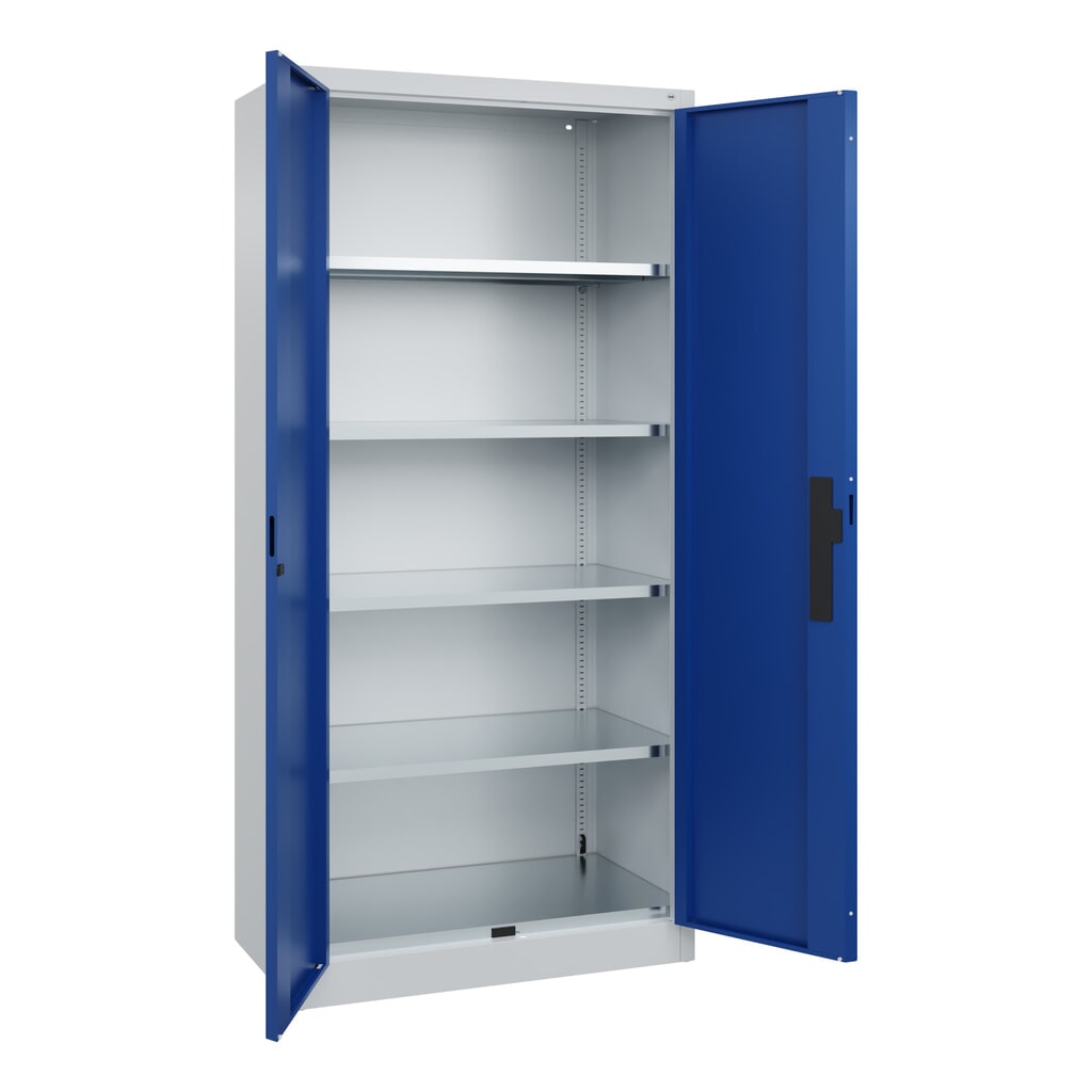 Armoire pour charges lourdes C+P avec 4 tablettes, H x l x P 1 950 x 930 x 500 mm, gris clair, bleu gentiane N° de l'image du produit 5 : Armoire pour charges lourdes C+P avec 4 tablettes, H x l x P 1 950 x 930 x 500 mm, gris clair, bleu gentiane
