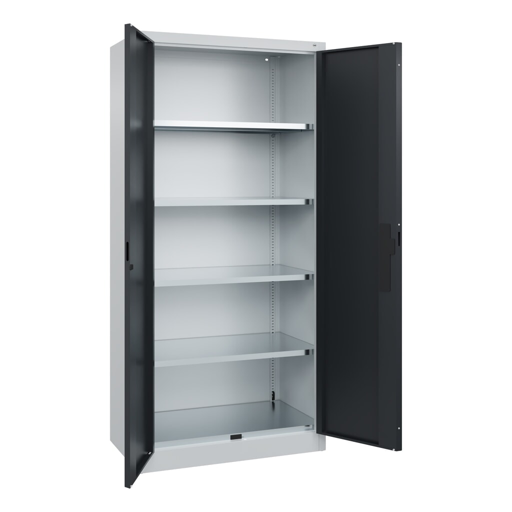 N° de l'image du produit 7 : Armoire pour charges lourdes C+P avec 4 tablettes, H x l x P 1 950 x 930 x 500 mm, gris clair, gris noir
