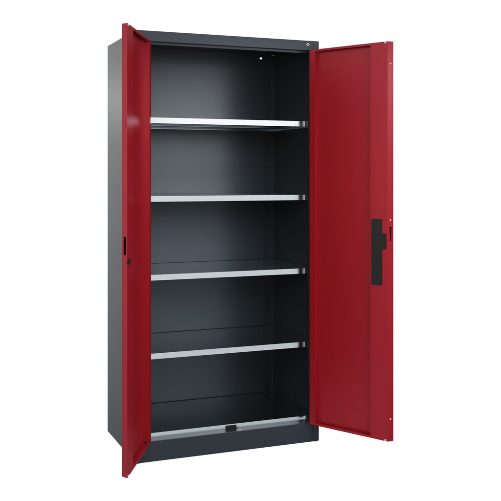 N° de l'image du produit 6 : Armoire pour charges lourdes C+P avec 4 tablettes, H x l x P 1 950 x 930 x 500 mm, gris anthracite, rouge rubis