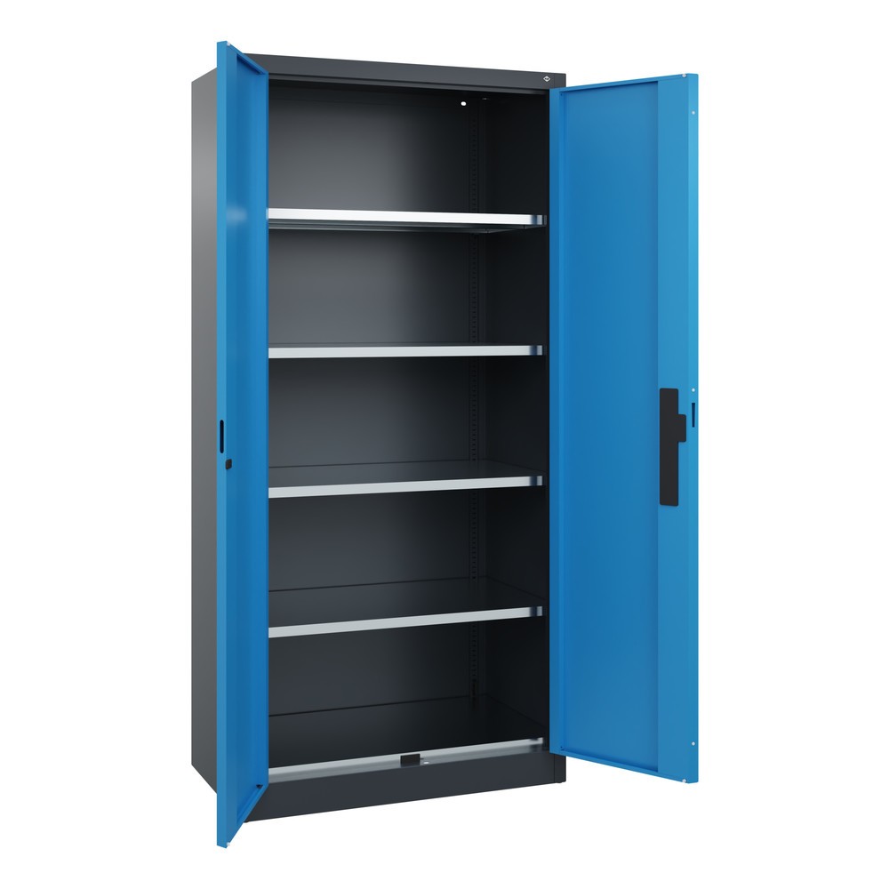 N° de l'image du produit 5 : Armoire pour charges lourdes C+P avec 4 tablettes, H x l x P 1 950 x 930 x 500 mm, gris anthracite, bleu clair