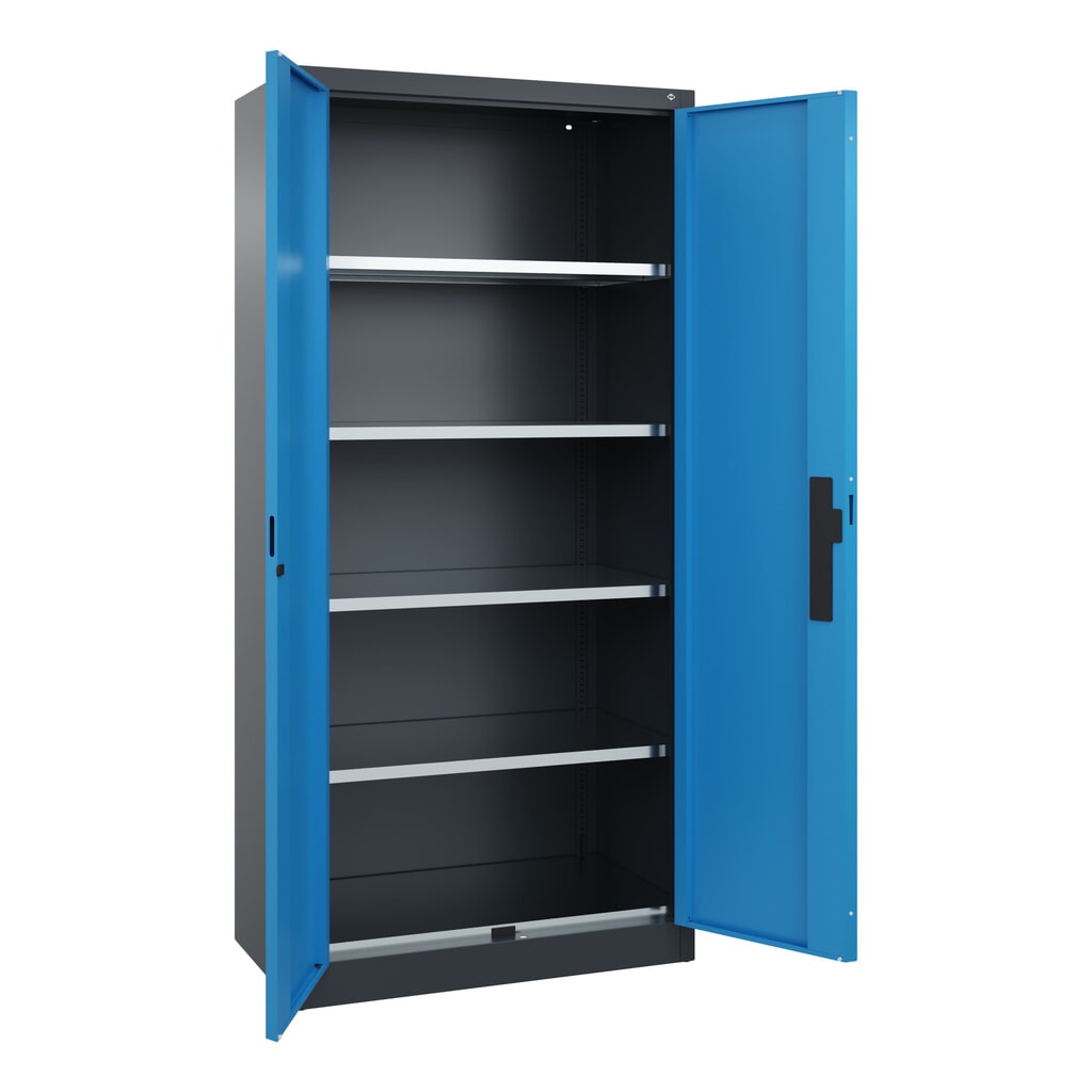 N° de l'image du produit 6 : Armoire pour charges lourdes C+P avec 4 tablettes, H x l x P 1 950 x 930 x 500 mm, gris anthracite, bleu clair