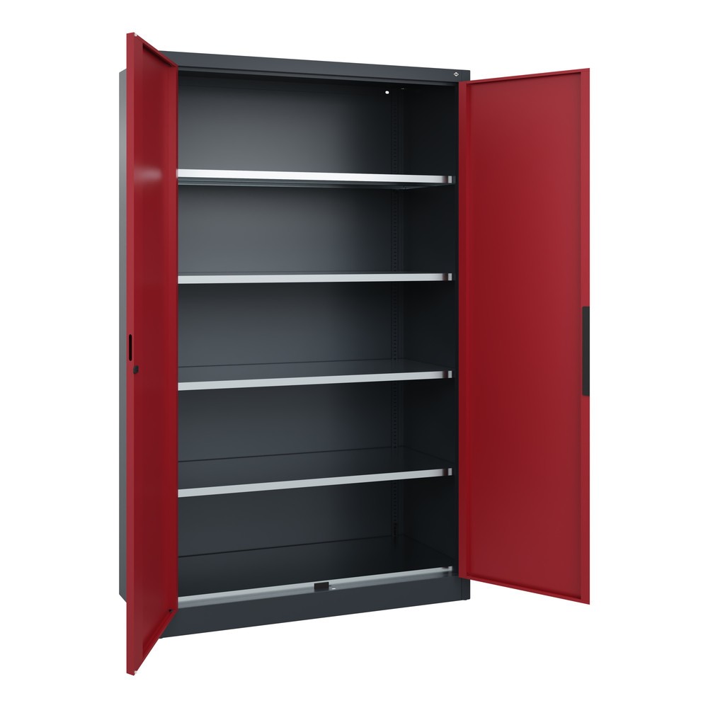 Numéro de l'image du produit 3: Armoire pour charges lourdes C+P avec 4 tablettes, H x l x P 1 950 x 1 200 x 500 mm, gris anthracite, rouge rubis