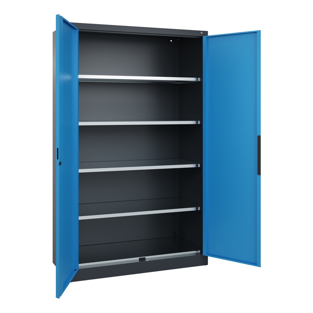 Numéro de l'image du produit 3: Armoire pour charges lourdes C+P avec 4 tablettes, H x l x P 1 950 x 1 200 x 500 mm, gris anthracite, bleu clair