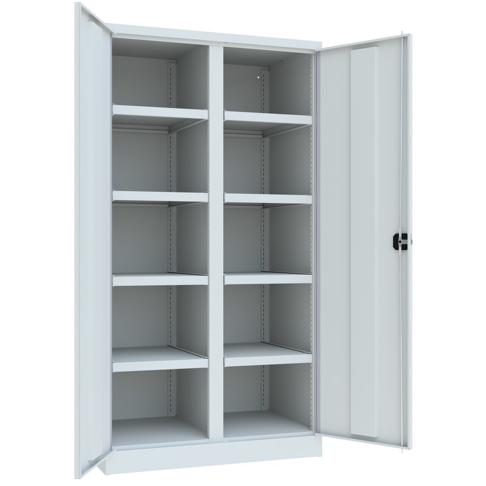 Numéro de l'image du produit 3: Armoire pour charges lourdes PAVOY Premium avec paroi intermédiaire, 8 tablettes, gris clair, gris clair