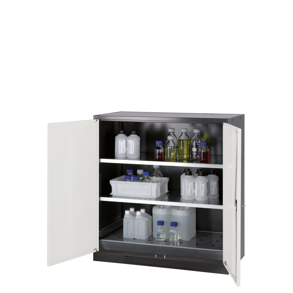 Numéro de l'image du produit 1: Armoire pour produits chimiques et toxiques asecos® avec tablettes, HxlxP 1 105 x 1 055 x 520 mm, aluminium blanc