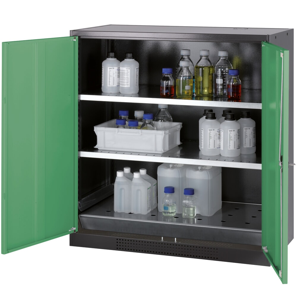 Numéro de l'image du produit 1: Armoire pour produits chimiques et toxiques asecos® avec tablettes, HxlxP 1 105 x 1 055 x 520 mm, vert réséda