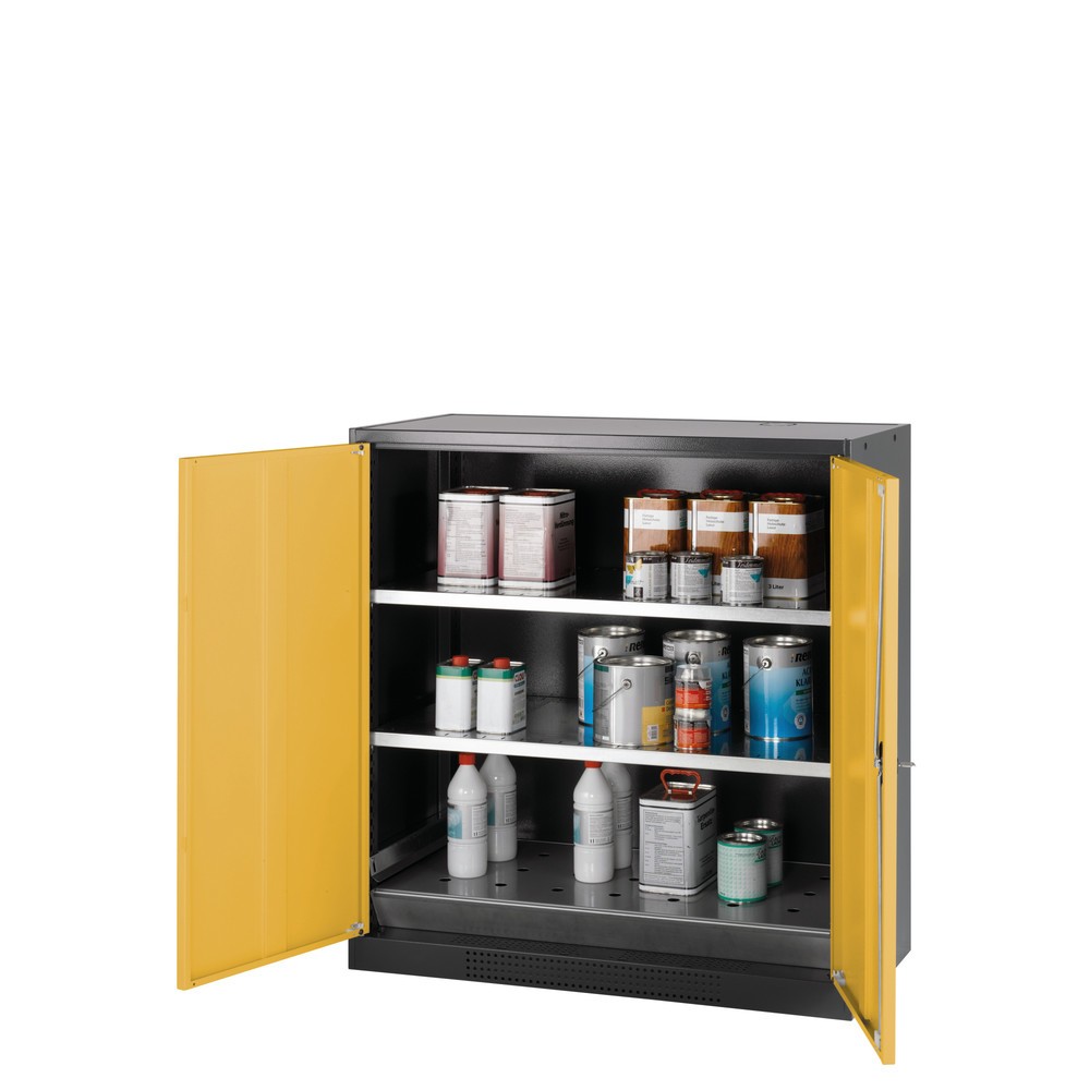 Numéro de l'image du produit 1: Armoire pour produits chimiques et toxiques asecos® avec tablettes, HxlxP 1 105 x 1 055 x 520 mm, jaune or
