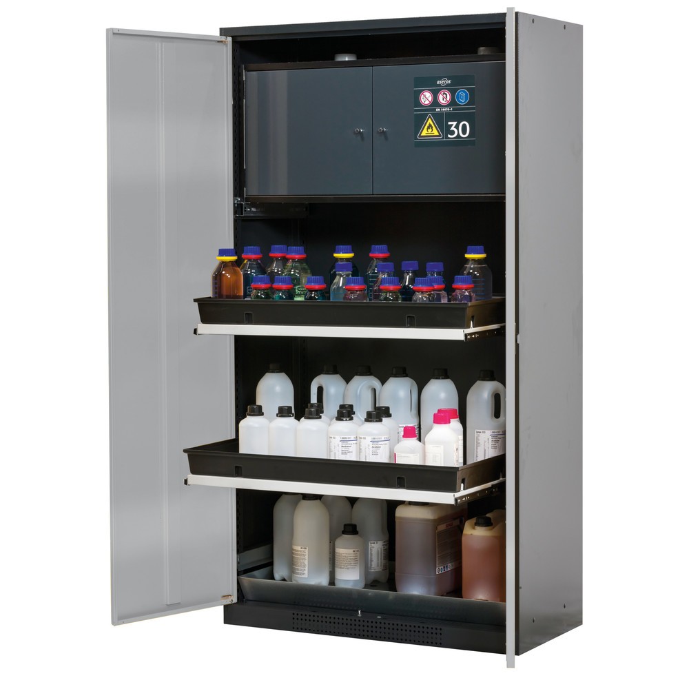 Illustration du produit: Armoire pour produits chimiques et toxiques avec coffre de sécurité type 30, asecos®, 3 tablettes extractibles, aluminium blanc