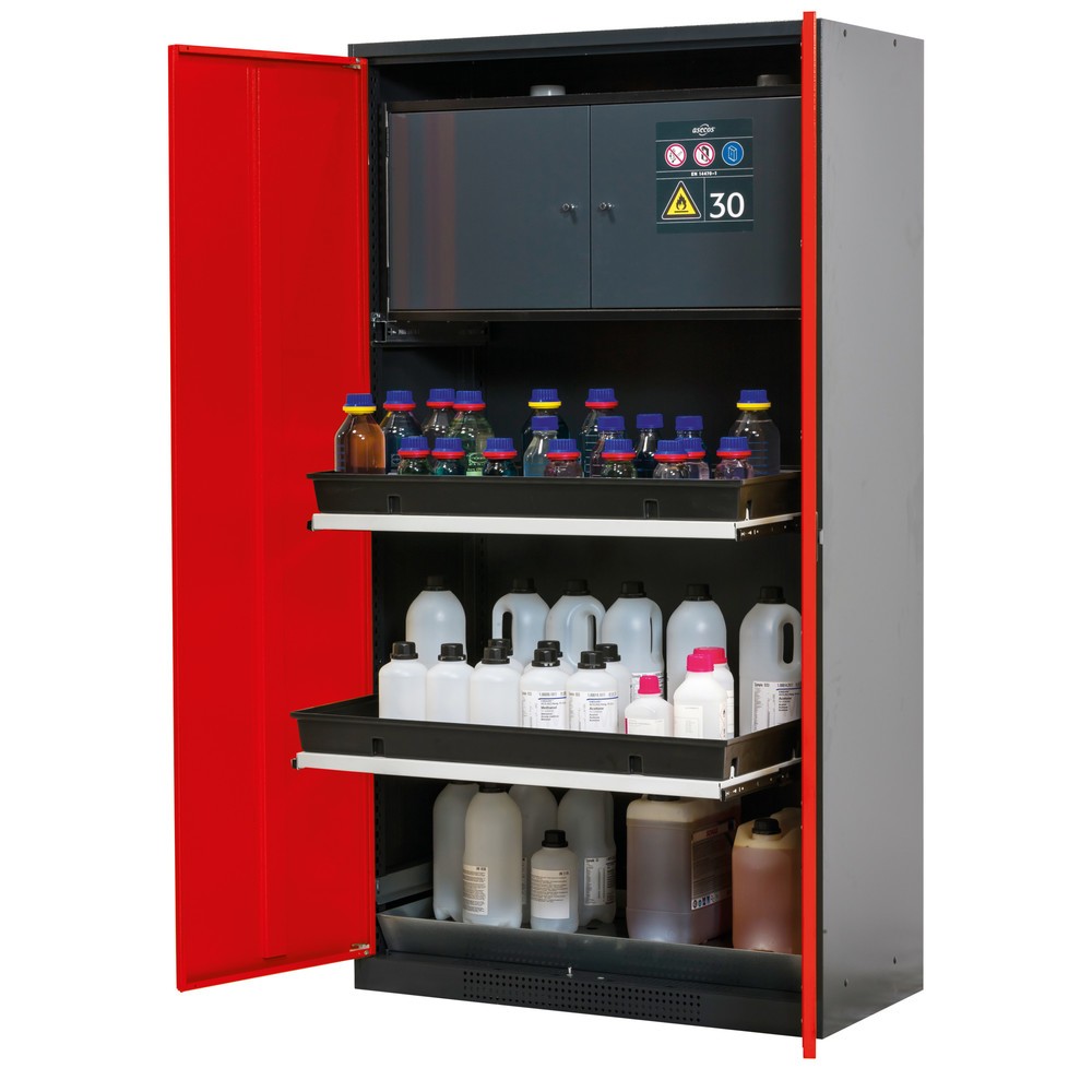 Illustration du produit: Armoire pour produits chimiques et toxiques avec coffre de sécurité type 30, asecos®, 3 tablettes extractibles, rouge signalisation