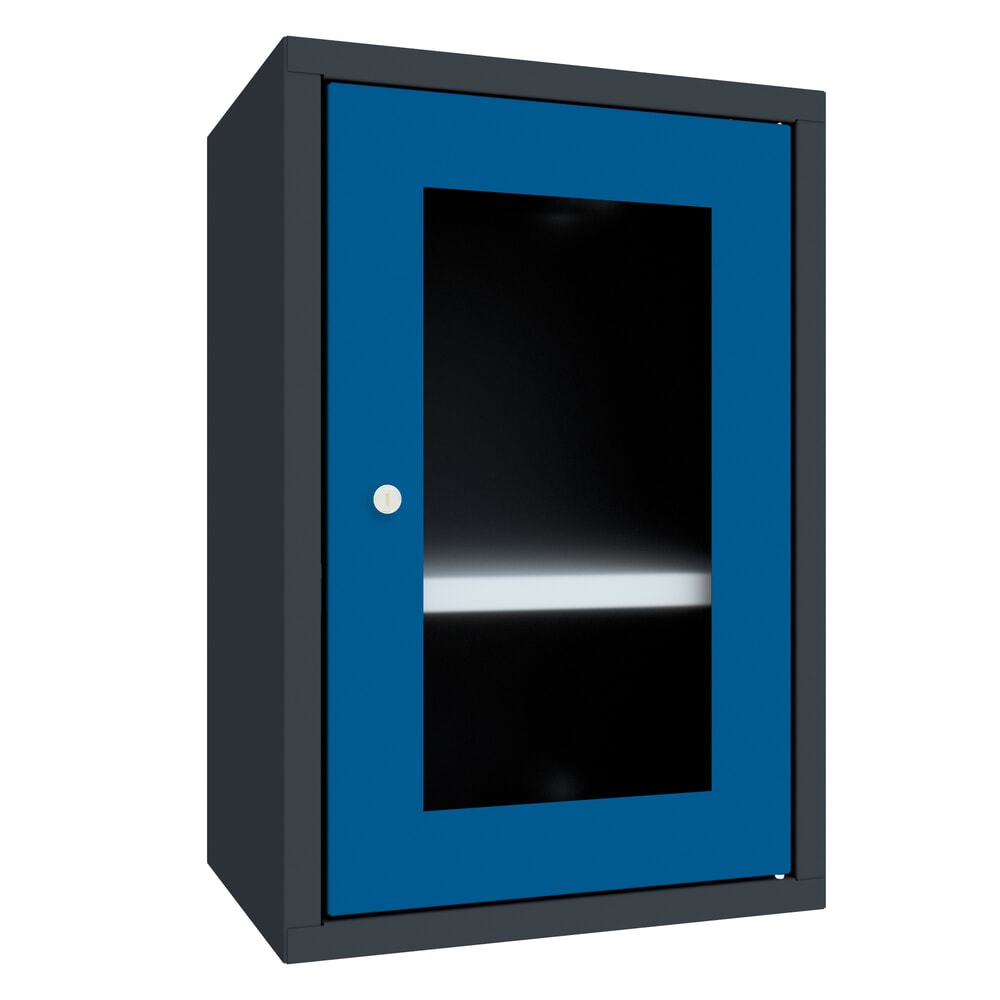 Numéro de l'image du produit 1: Armoire suspendue PAVOY avec regard, H x l x P 600 x 400 x 300 mm, bleu gentiane, gris anthracite