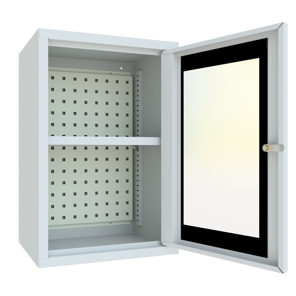 Numéro de l'image du produit 3: Armoire suspendue PAVOY avec regard, H x l x P 600 x 400 x 300 mm, paroi arrière perforée, gris clair, gris clair