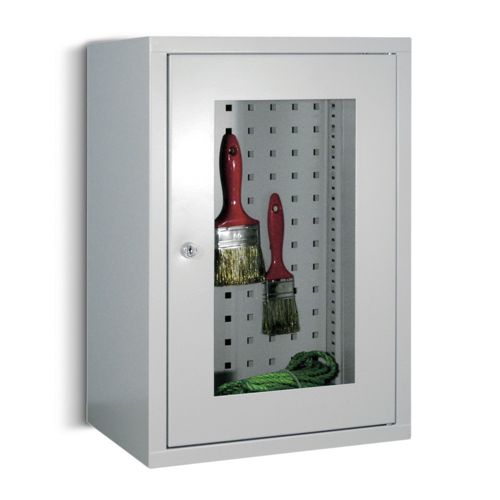 Numéro de l'image du produit 1: Armoire suspendue PAVOY avec regard, H x l x P 600 x 400 x 300 mm, paroi arrière perforée, rouge rubis, gris clair
