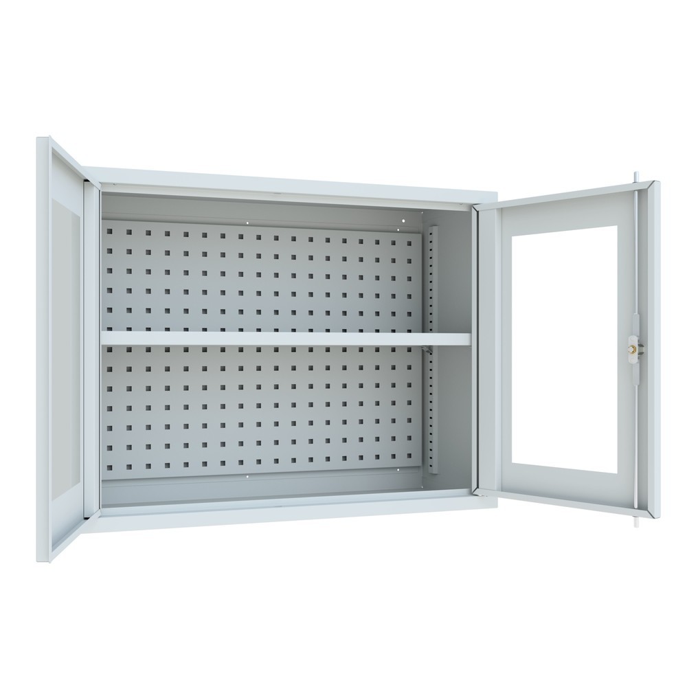 Numéro de l'image du produit 3: Armoire suspendue PAVOY avec regard, H x l x P 600 x 800 x 300 mm, paroi arrière perforée, gris clair, gris clair