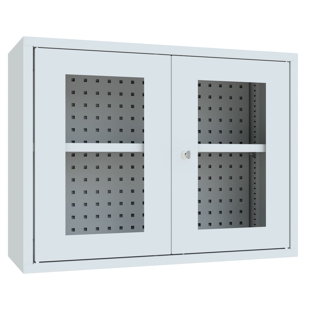 Numéro de l'image du produit 1: Armoire suspendue PAVOY avec regard, H x l x P 600 x 800 x 300 mm, paroi arrière perforée, gris clair, gris clair