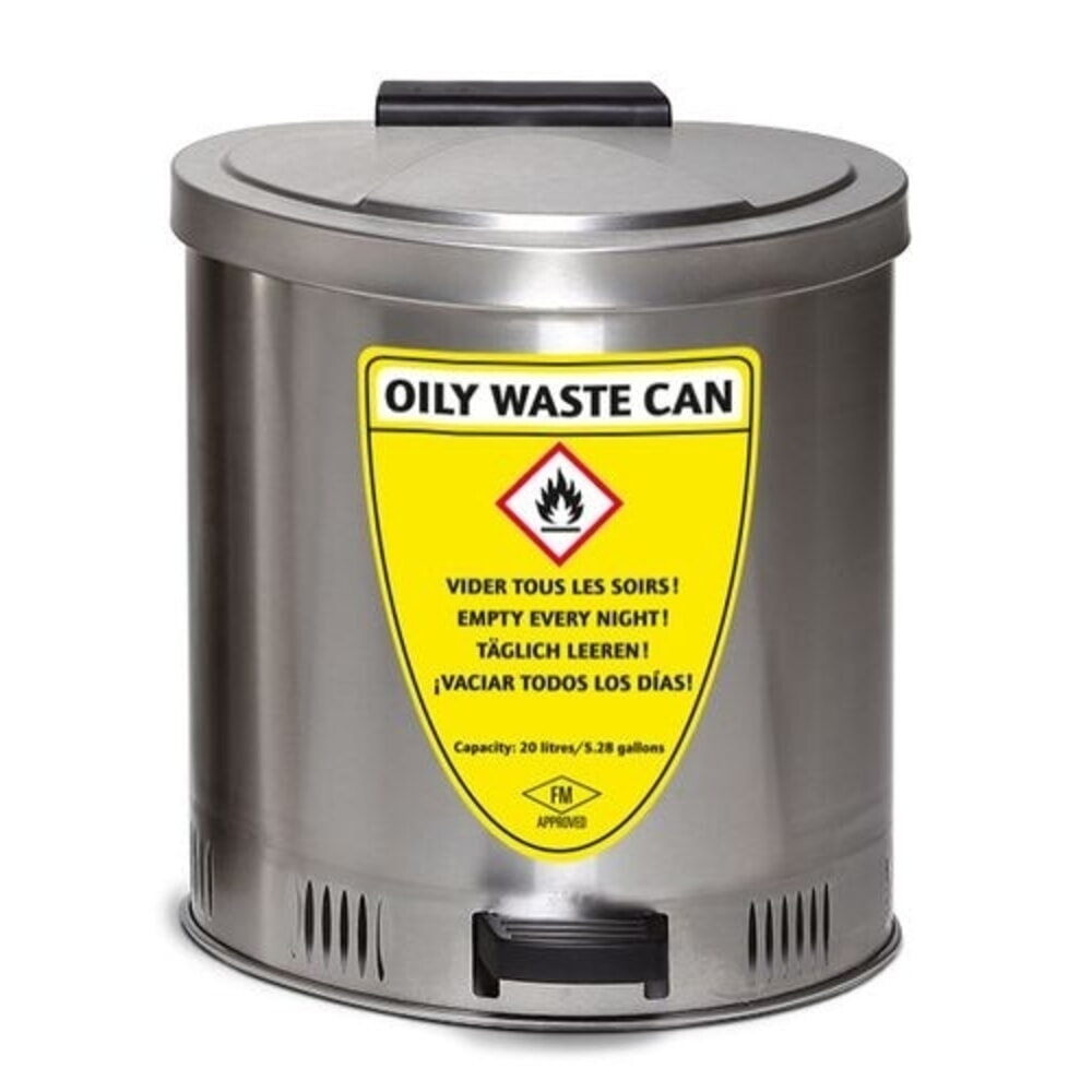 N° de l'image du produit 1 : Denios conteneur de déchets de sécurité, en acier inoxydable, avec amortissement du couvercle, volume de 20 l