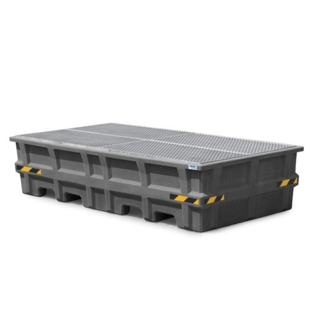 N° de l'image du produit 1 : Denios bac de rétention des déversements pro-line en polyéthylène (PE) pour 2 IBC, avec grille galvanisée, H x l x P 580 x 2 530 x 1 320 mm