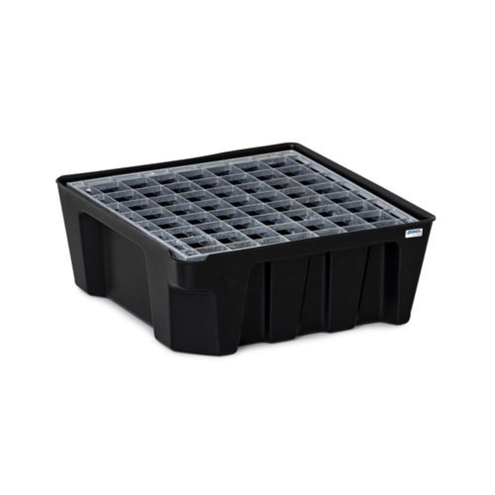 N° de l'image du produit 1 : Denios bac de rétention pour petits bidons base-line en polyéthylène (PE), hauteur 160 mm, avec drain et grille galvanisée, volume de 14 l