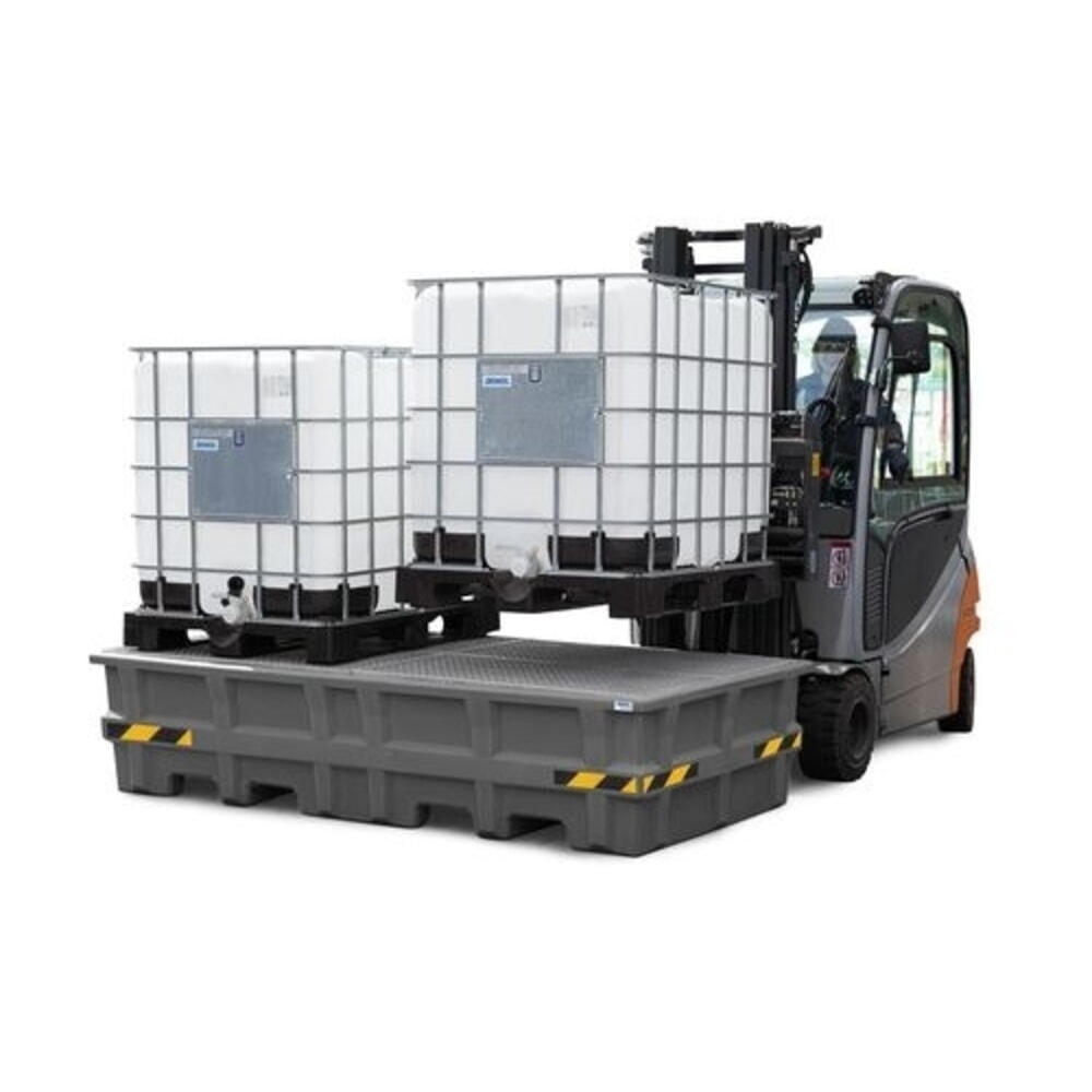 N° de l'image du produit 2 : Denios bac de rétention des déversements pro-line en polyéthylène (PE) pour 2 IBC, avec grille galvanisée, H x l x P 580 x 2 530 x 1 320 mm