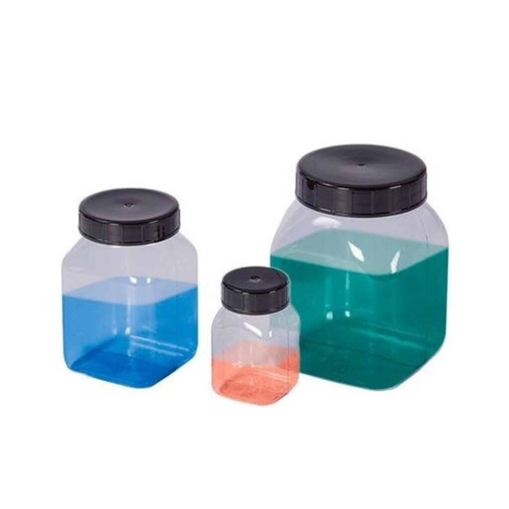 N° de l'image du produit 3 : Denios bouteilles à large ouverture en PVC naturel transparent, carrées, 2 000 ml, lot de 6