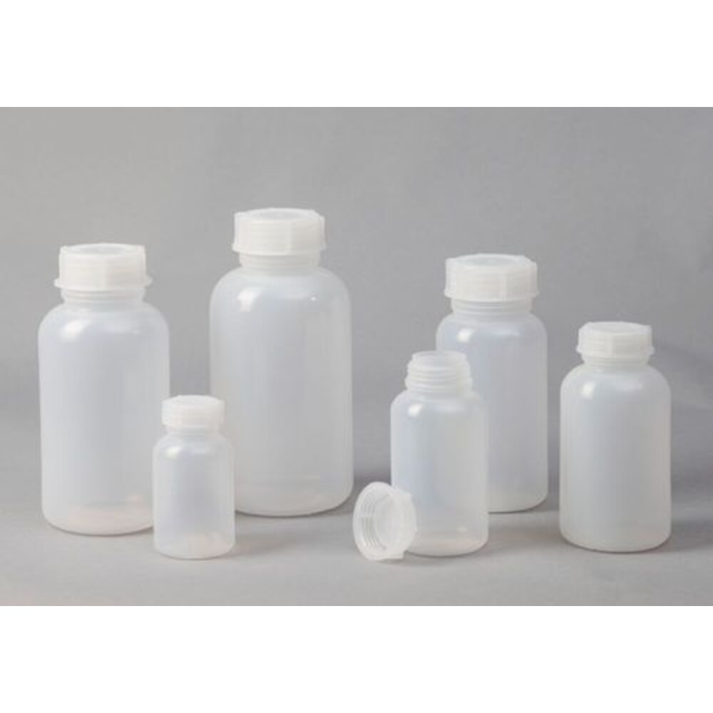 N° de l'image du produit 3 : Denios bouteilles à large ouverture en polyéthylène basse densité, rondes, transparentes naturelles, 250 ml, lot de 30